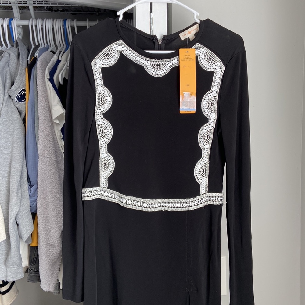 Tory Burch Black Ivory Long Sleeve Dress, flawed - Picture 3 of 11